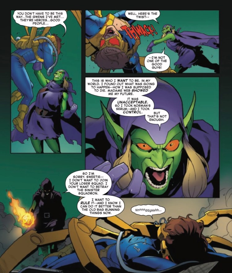 Spider-Society #3 by Segura and Coleman - Gwen Stacy Green Goblin breaks down her origin to Weapon VIII