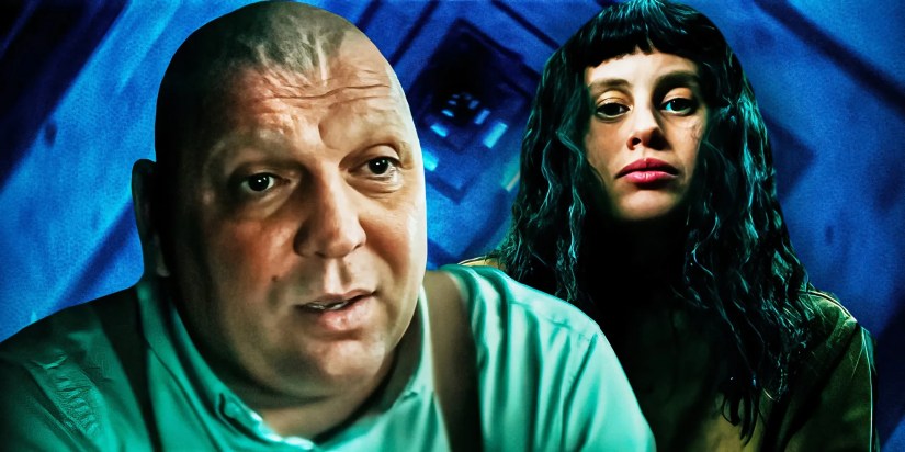 Hovik Keuchkerian as Zamitan and Milena Smit as Perempaun in The Platform 2