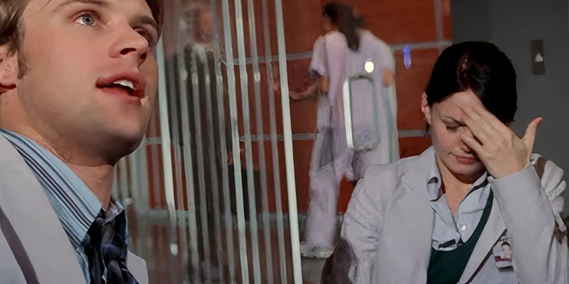 Cameron with her head in her hand as Chase talks about his BDSM relationships in the House episode Love Hurts.