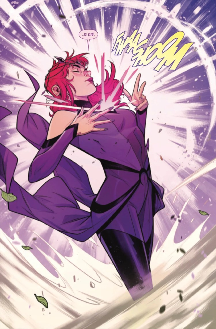 Scarlet Witch #6 by Orlando and Tammetta - Amaranth uses power of abjuration to absorb Eliminator’s magic