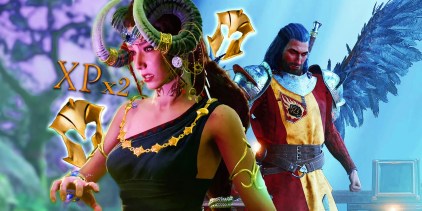 Baldur&rsquo;s Gate 3 character with wings, another character and double xp