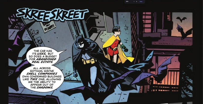 Comic book panel: Batman Explains How He Can Appear From The Shadows