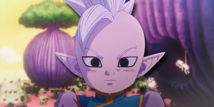 The Supreme Kai in front of the Glind Trees of the Second Demon World.
