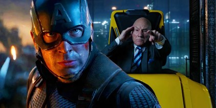 Split image of Captain America looking determined in endgame and xavier using his power in Multiverse of madness
