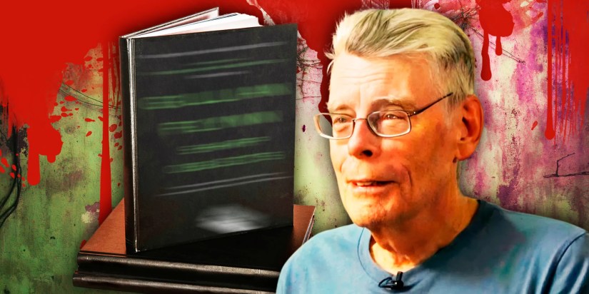 The cover of Sharp Objects by Gillian Flynn blurred out and an image of Stephen King