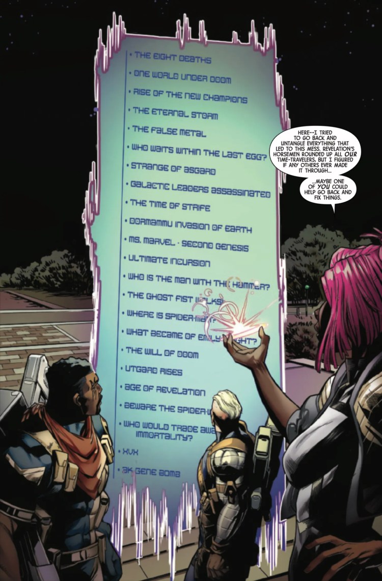 Timeslide #1 by Foxe and Fiorelli - Bronze reveals list of upcoming Marvel stories to Cable and Bishop