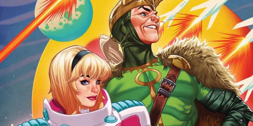 Comic book art: Loki and Gwen Stacy on Mark Brooks’ cover for Spider-Gwen: The Ghost Spider #11