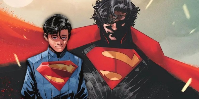 Absolute Superman with young Kal-El overlayed - art by Rafa Sandoval