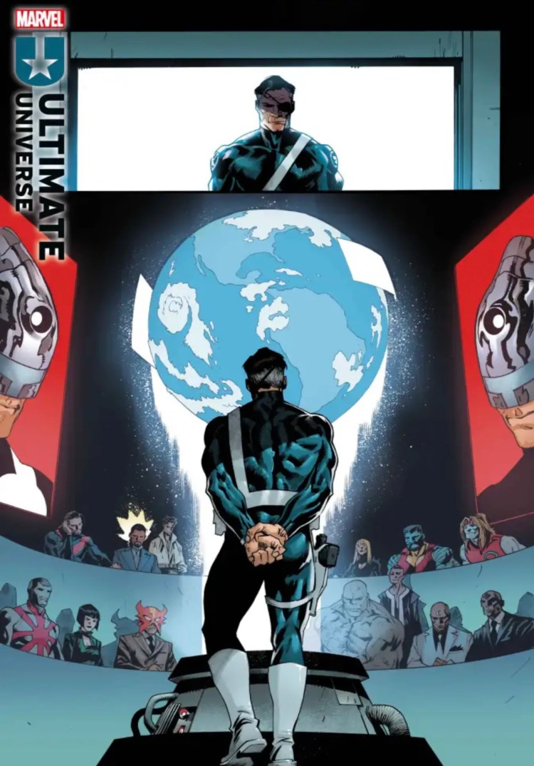 Comic book page: Nick Fury speaks to the Maker’s Council