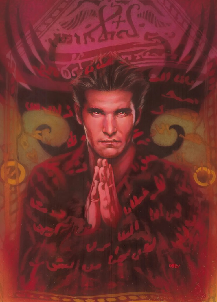 Comic book cover: Angel with his hands pressed together.