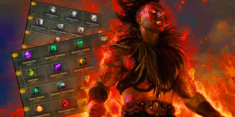 A Path of Exile 2 character backed by the game&rsquo;s skill icons.