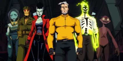 Creature Commandos coming out of cargo plane in Creature Commandos