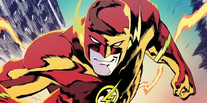 The Flash running towards viewer with a smile