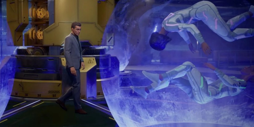 J.D. Rader looking at Mio and Zoe in the simulation in Split Fiction