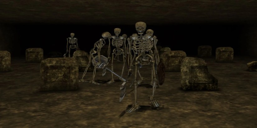 King’s Field 4 Skeletons attacking the player in a dungeon.