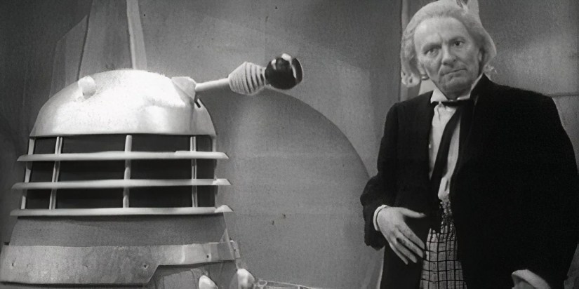 The First Doctor meeting a Dalek in the Doctor Who serial &ldquo;The Daleks.&quot;