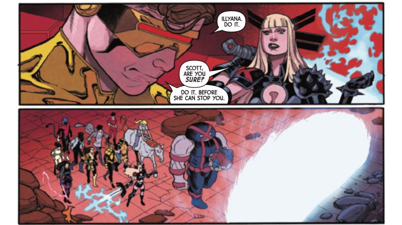 Uncanny X-Men #8 by Simone and Garrón - a defeated Cyclops tells Magik to teleport the team away