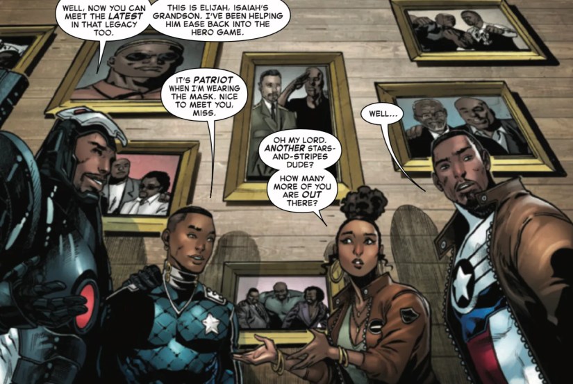Sam Wilson: Captain America #1 by Pak, Narcisse, Messias, and De Landro - Rhodey tells the Wilsons he’s helping Patriot