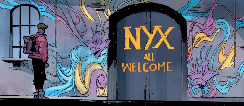 Synch stands in front of NYX&rsquo;s door.