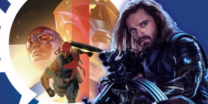 Bucky Barnes over Sam Wilson: Captain America #3 cover by Taurin Clarke with Cap, Falcon, and Josiah X’s Shadow Soldier