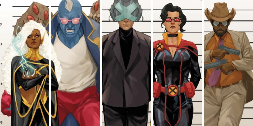 Art from Phil Noto’s X-Manhunt covers: Storm, Maggott, Professor Charles Xavier, Sage, and John Wraith