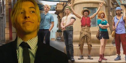 Live Action Sanji in front with the main cast in the background from the teaser