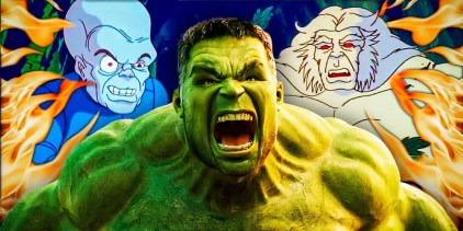 Hulk from the MCU with Gargoyle and Wendigo from The Incredible Hulk animated Series