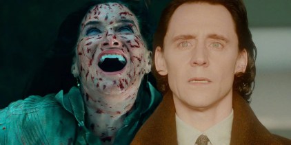 Split image of Agatha Harkness and Loki