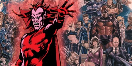 Classic Mephisto art overlayed on House of X art with a diverse cast of X-Men heroes