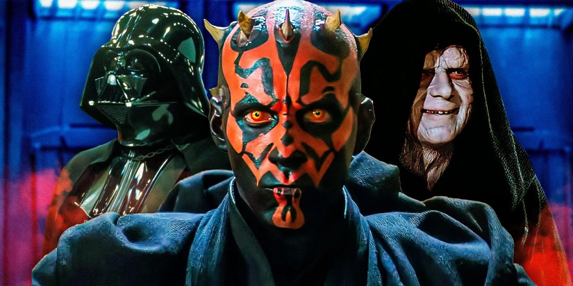 Darth Maul in The Phantom Menace, edited over Darth Vader and Darth Sidious/Palpatine in the Star Wars franchise.