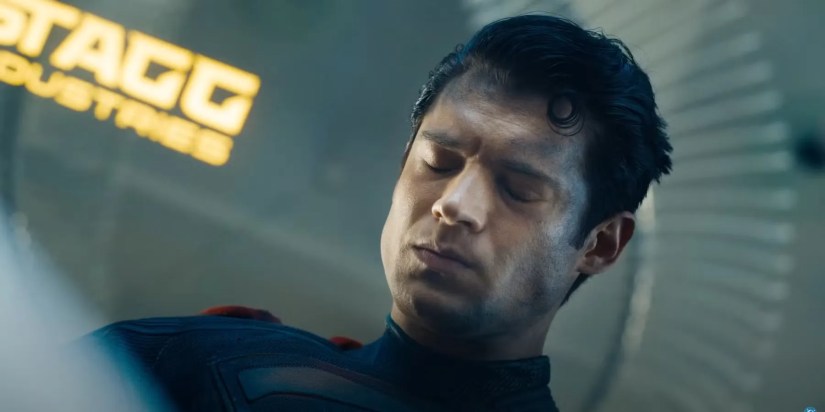 David Corenswet as Superman with his eyes shut