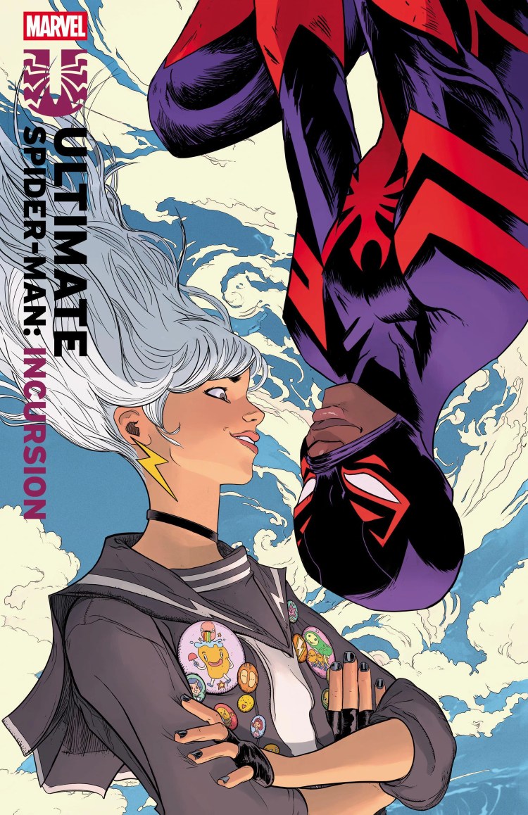 Miles Morales' Spider-Man and Maystorm in Ultimate Spider-Man: Incursion #4 variant cover art by Adam Pollina