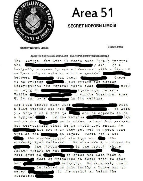 Secret Area 51 (Movie) Documents Released to the Public