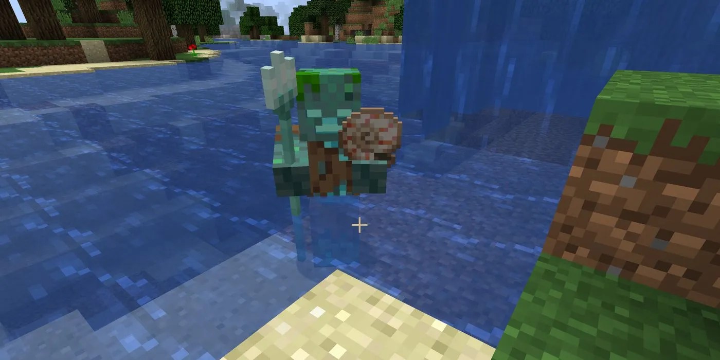 A drowned holding a trident and nautilus shell.