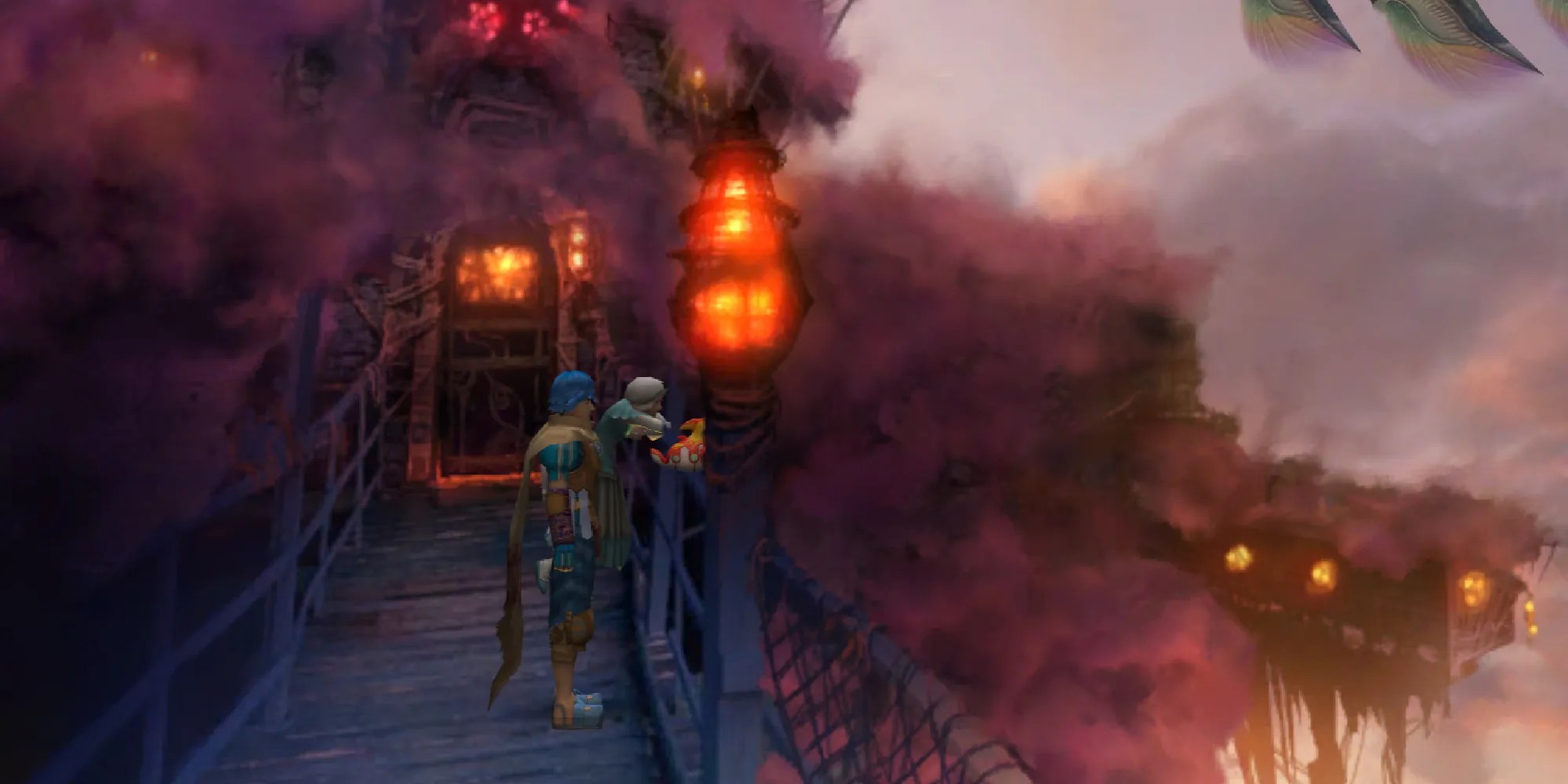 A screenshot from Baten Kaitos: Eternal Wings and the Lost Ocean, showing Kalas staring over a sea of clouds
