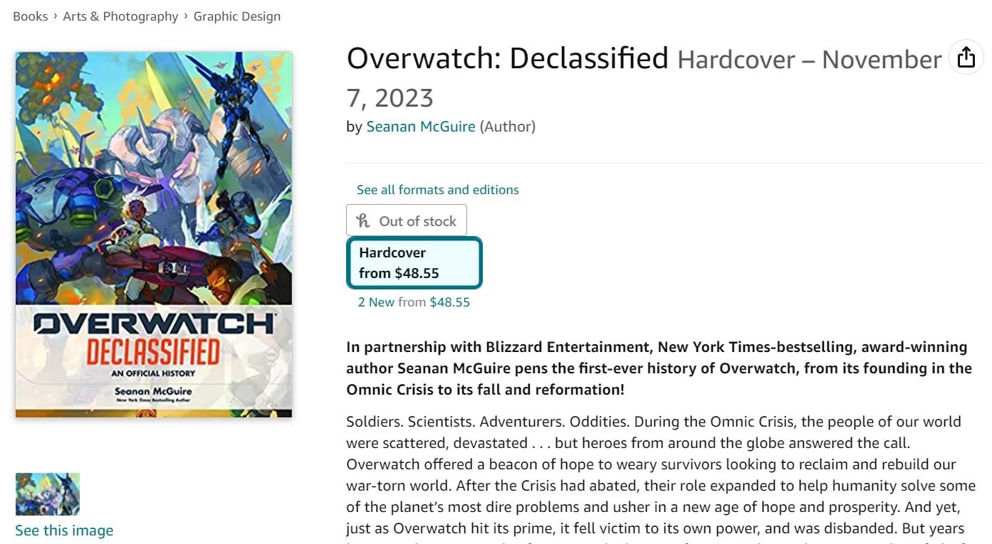 An Amazon listing for a book called Overwatch Declassified