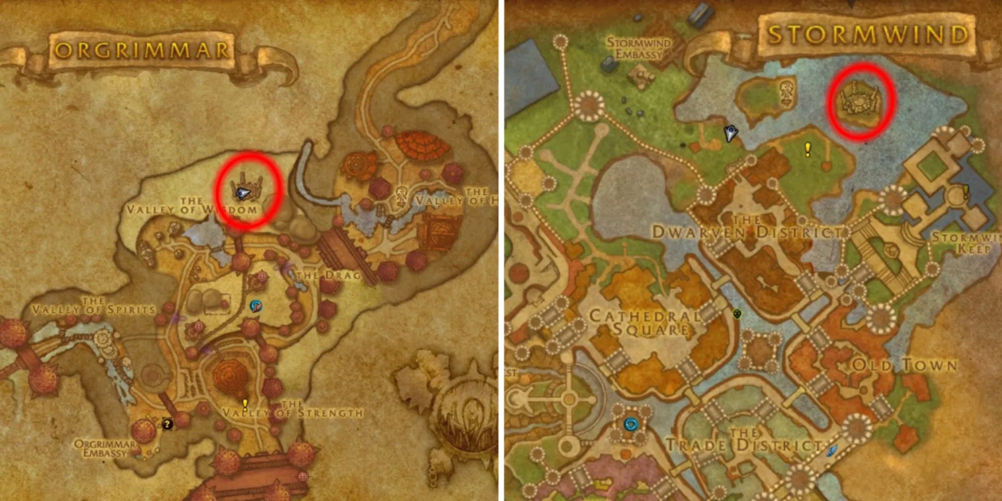 A Split Map of Stormwind and Orgrimmar’s Earth Shrines