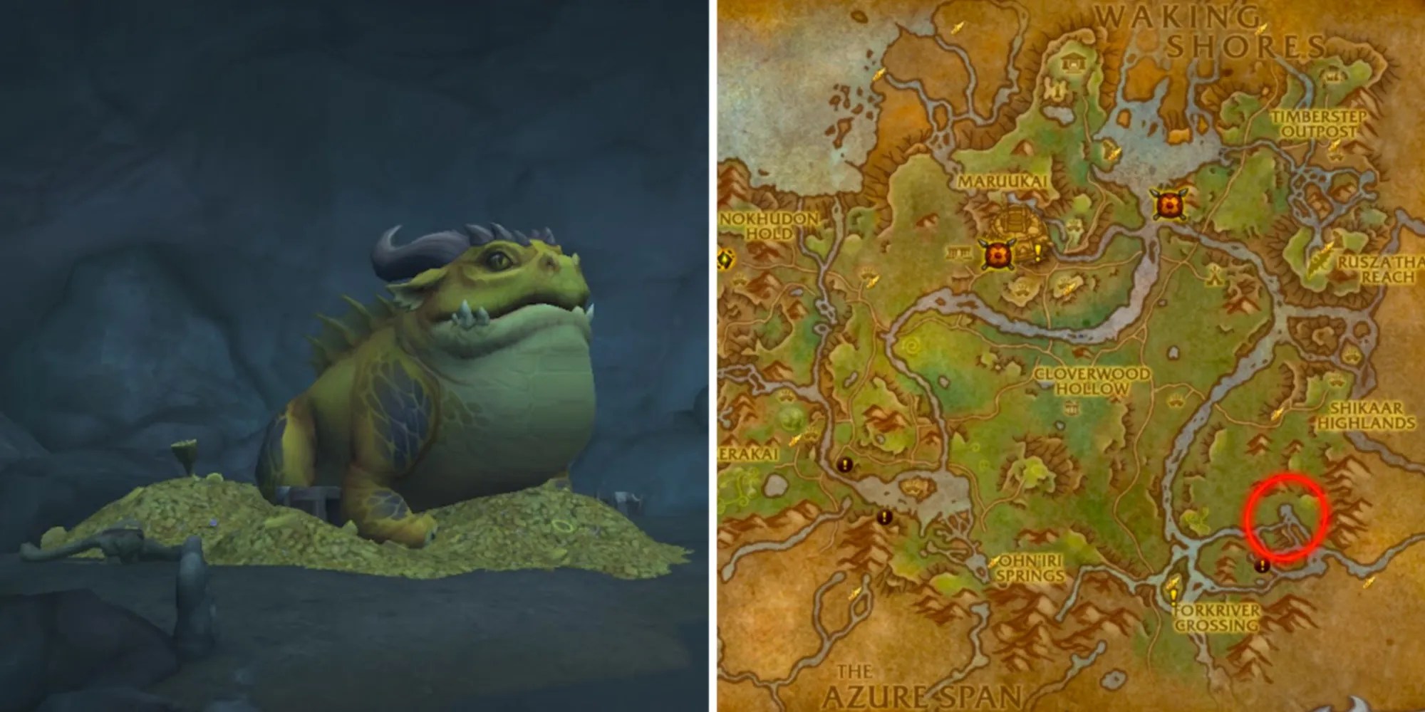 Split Image of The Great Swog And A Map of Their Location