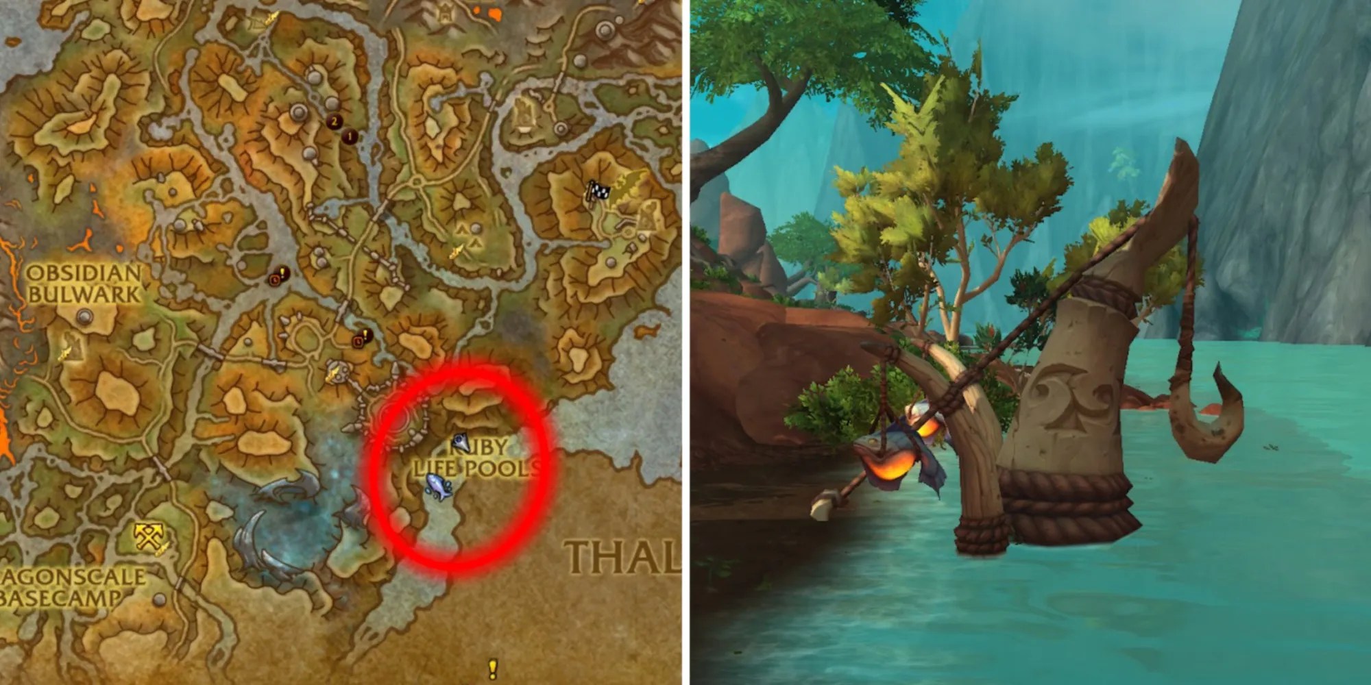 Split Image of A Lunker Fishing Spot And The Map Location