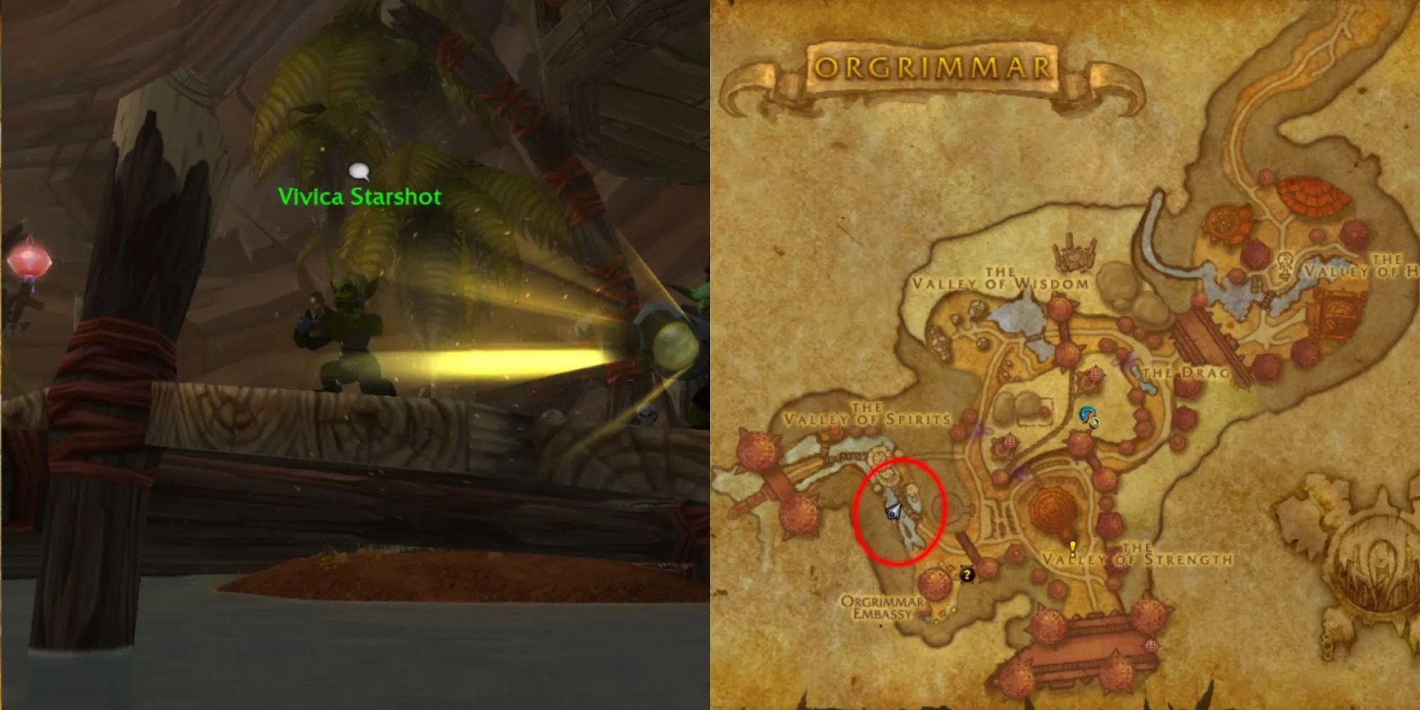 A Split Image Of A Map Of Orgrimmar And A Female Goblin Photographer