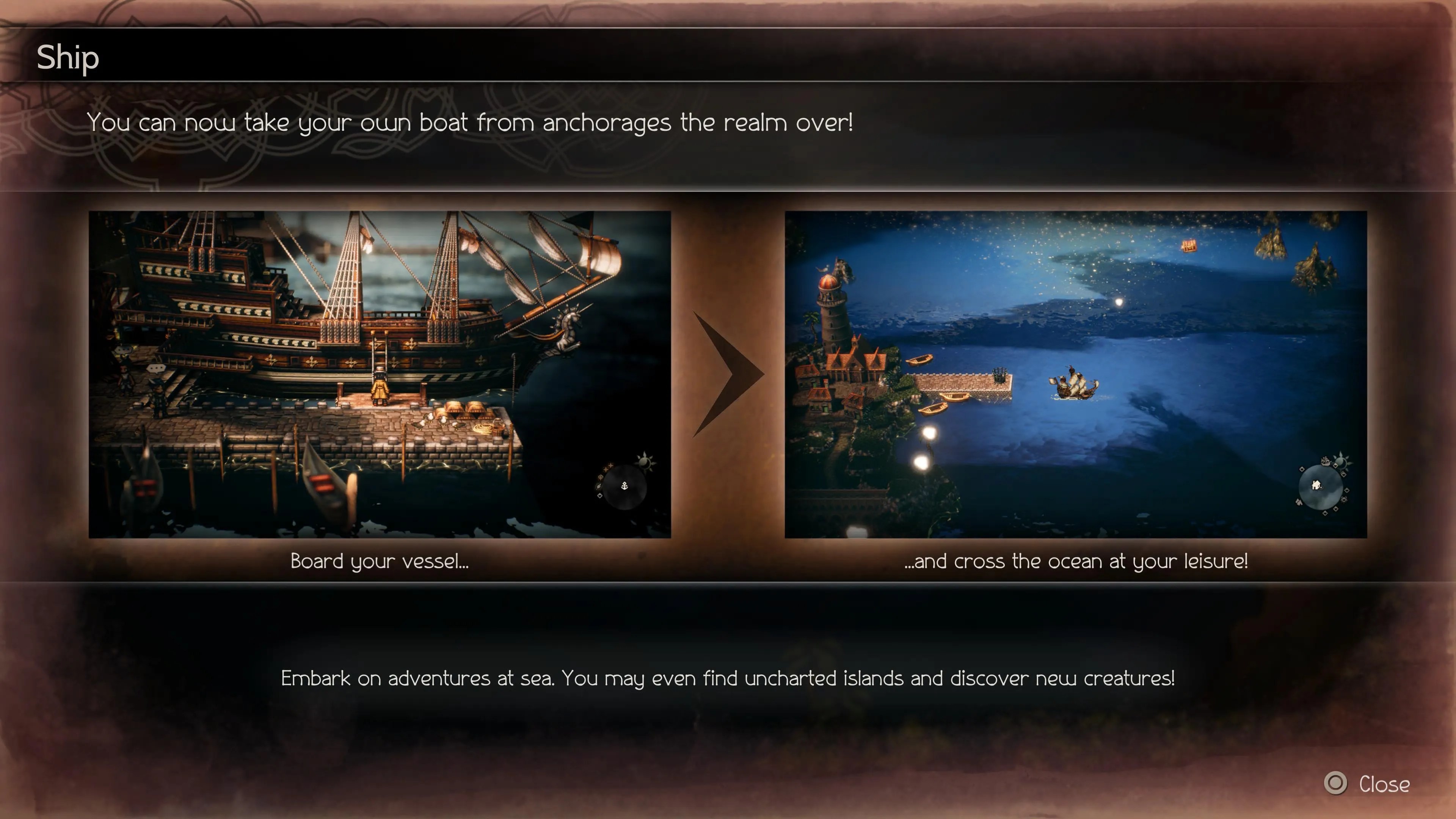 Octopath Traveler 2 Ship Tutorial Screen