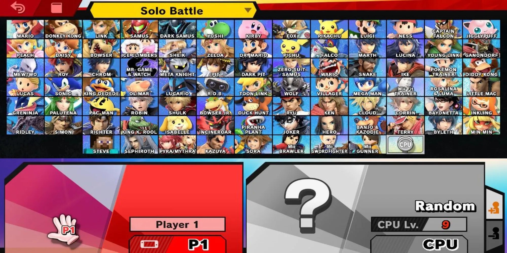 Smash Bros Ultimate Character Selection Screen