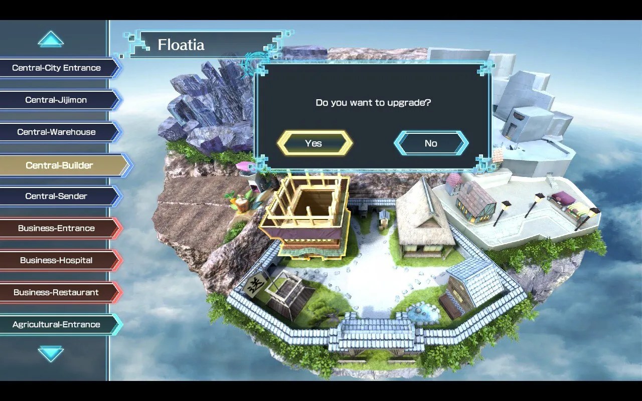 Digimon World: Next Order screen showing building upgrades