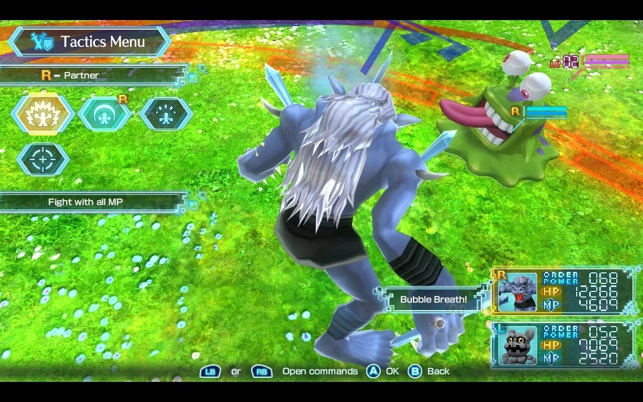 Digimon World: Next Order tactics menu during fight