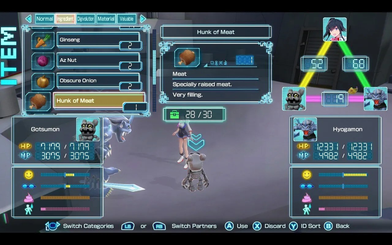 Digimon World: Next Order food menu showing Meat