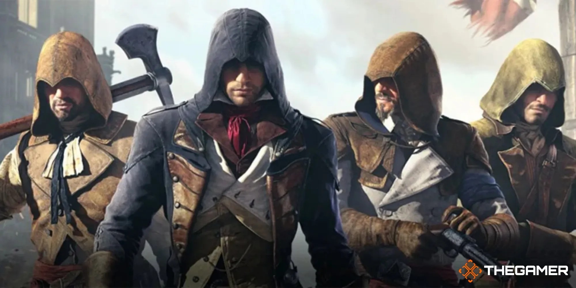 Mid shot of four characters in Assassin’s Creed Unity’s Multiplayer Mode.