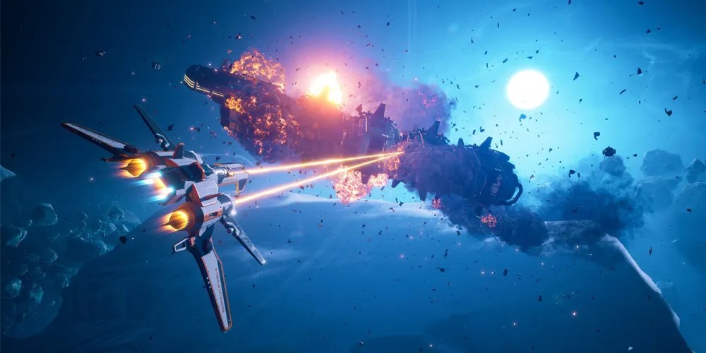 spaceship firing gauss cannon in everspace 2