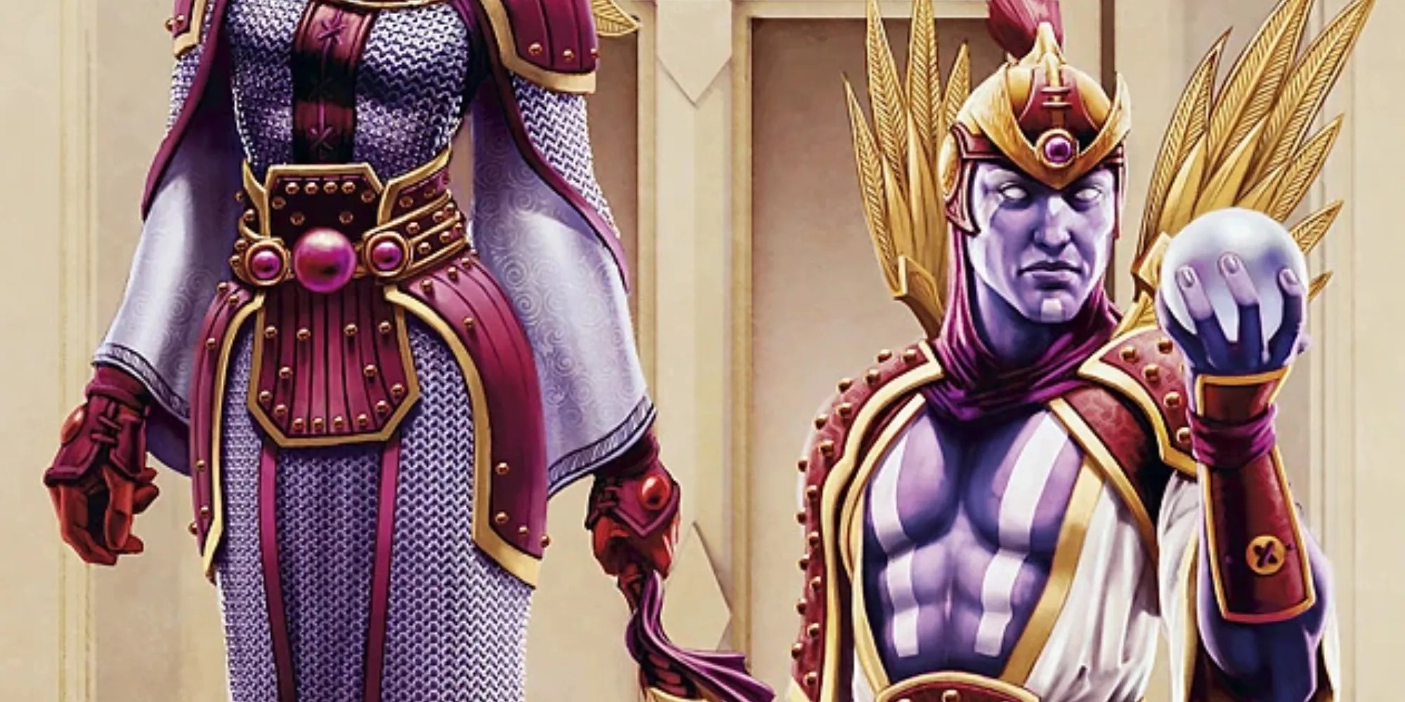 Two devas stand side by side in the Player&rsquo;s Handbook 2e for DnD.