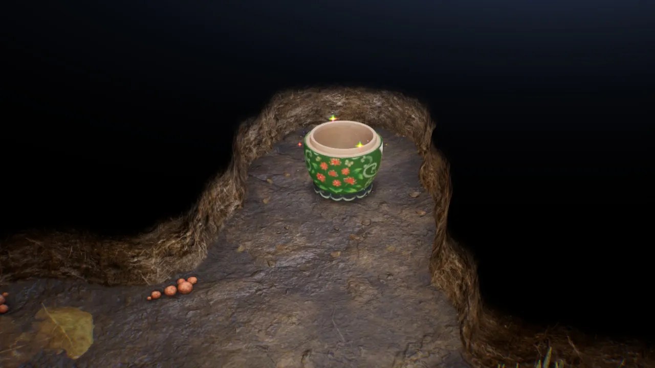 Empty Vase tucked away in the corner in Hectic Hollows Sublevel one in Pikmin 4.