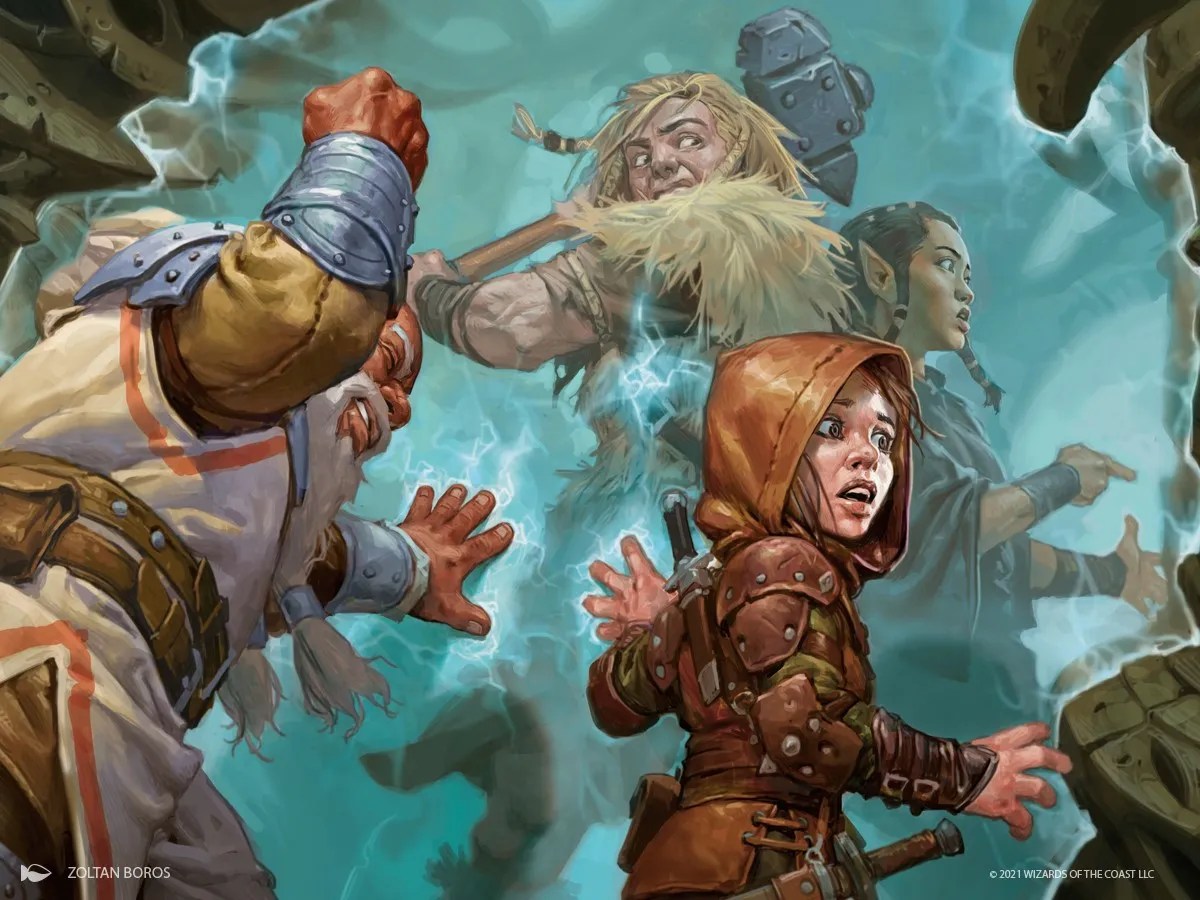 Adventurers get separated from each other by a translucent wall